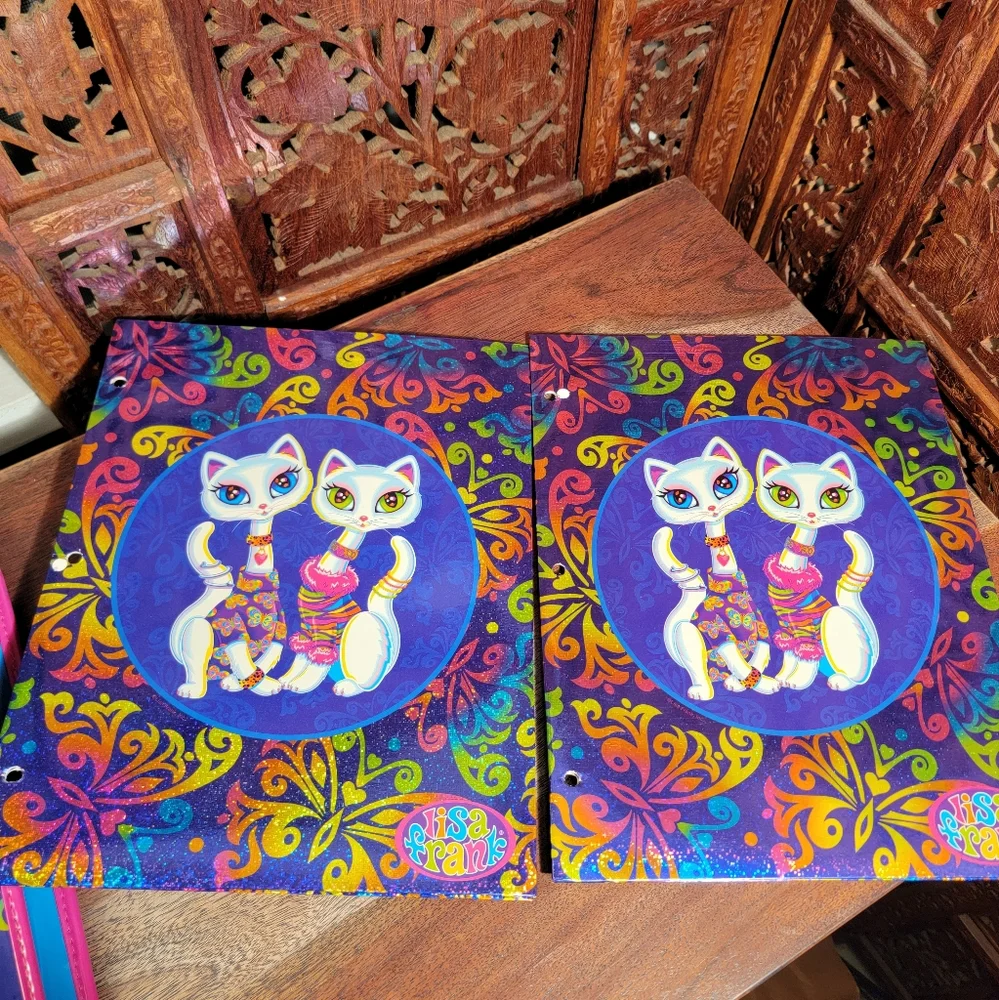 Vintage Y2K Lisa Frank Siamese Cats Roxi & Rollie Zipper 3 Ring Binder, Folders